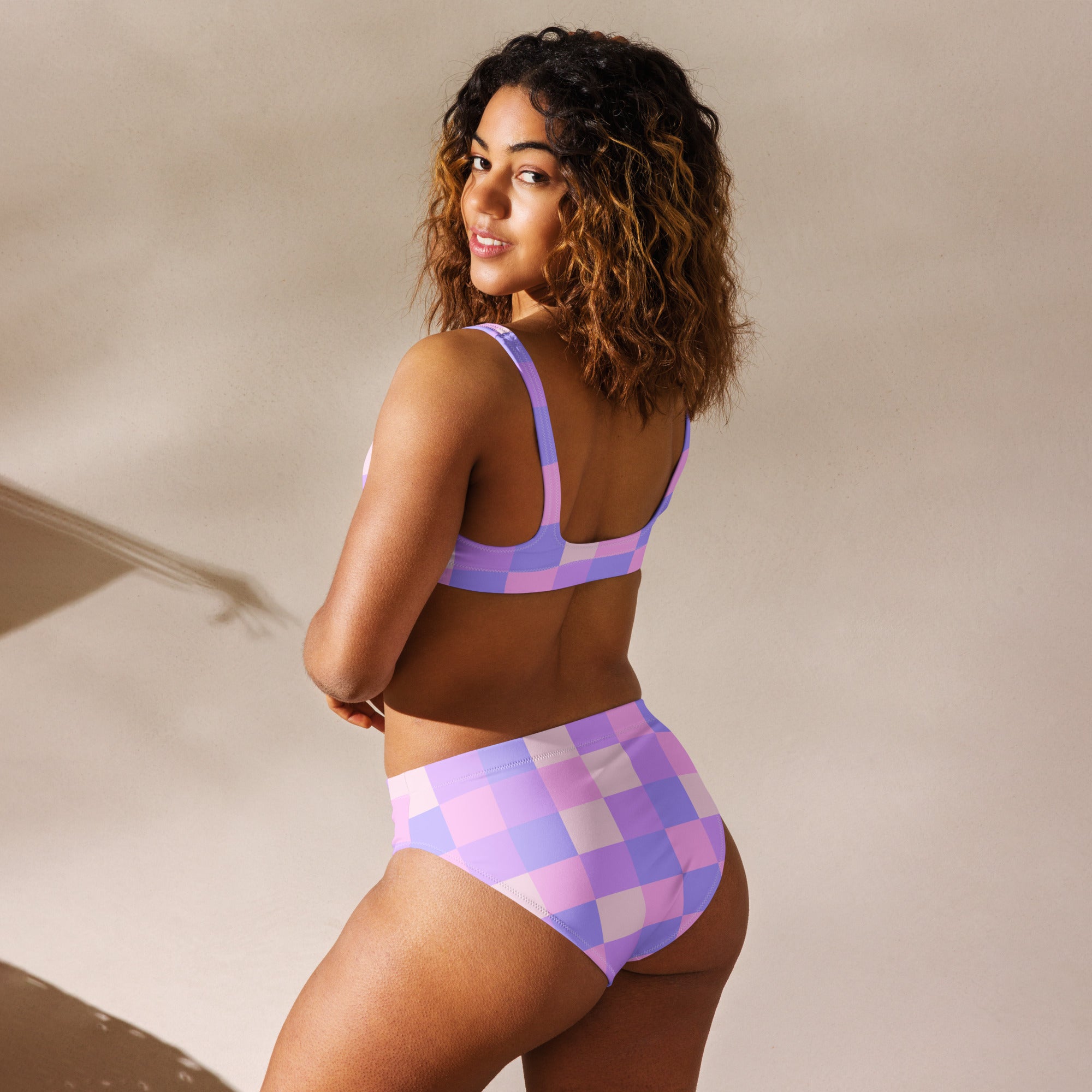 Women's Purple Gingham Recycled Bikini - Removable Padding, Buttery Soft Quick-Drying UPF 50+ Fabric