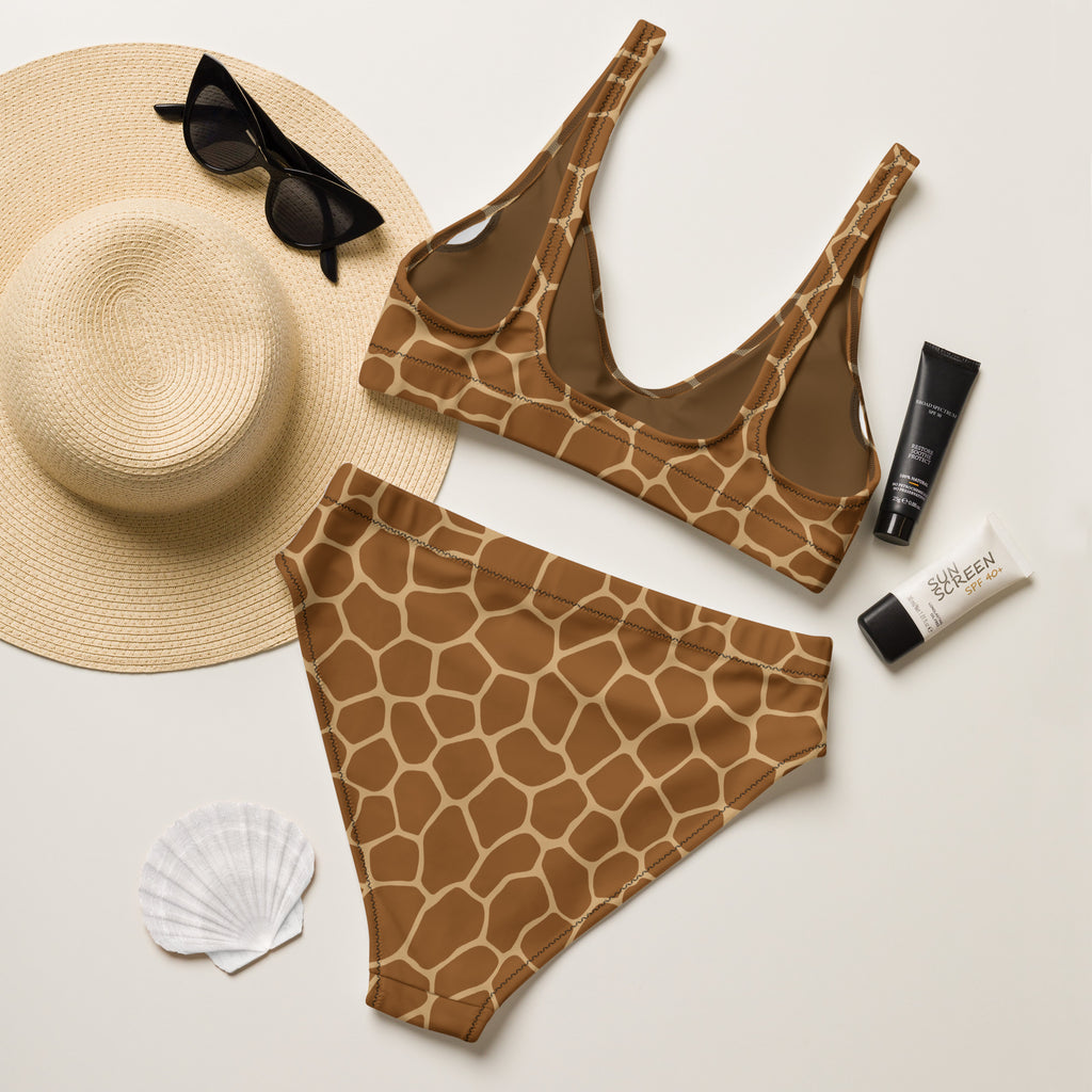 Women's Giraffe Print Recycled Bikini - Removable Padding, Buttery Soft Quick-Drying UPF 50+ Fabric