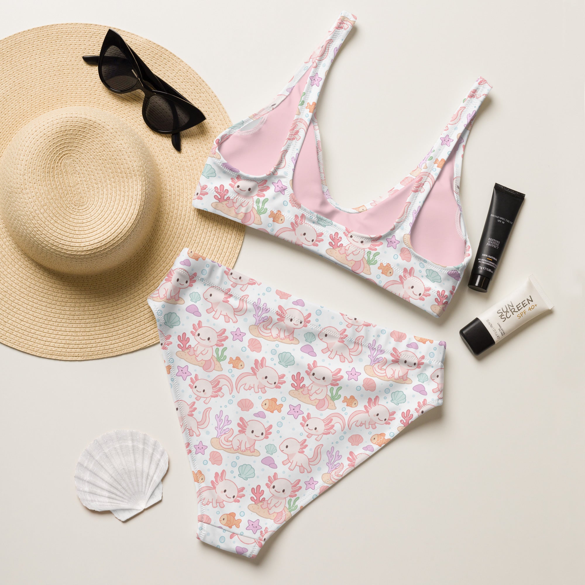 Women's Axolotl Recycled Bikini - Removable Padding, Buttery Soft Quick-Drying UPF 50+ Fabric