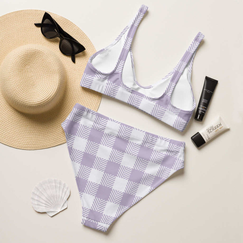 Women's Pastel Purple Gingham Recycled Bikini - Removable Padding, Buttery Soft Quick-Drying UPF 50+ Fabric