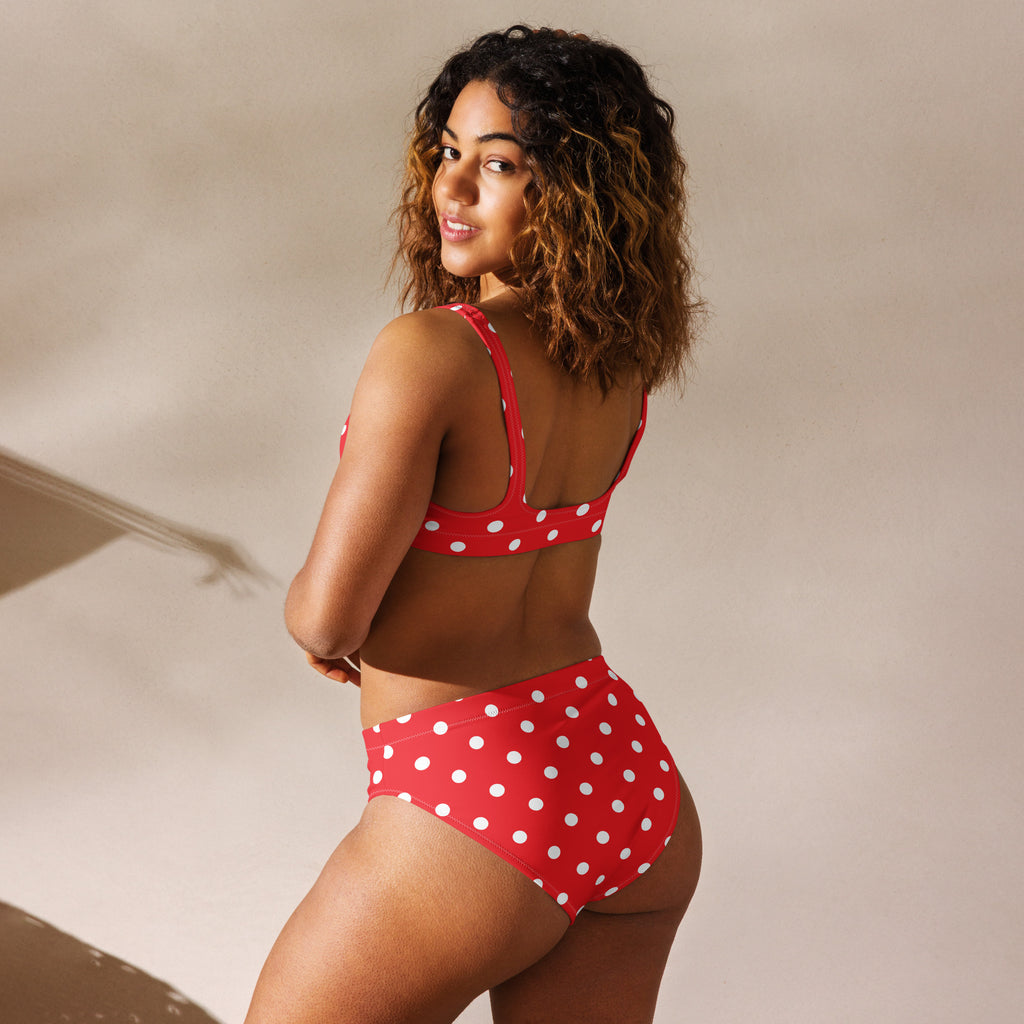 Women's Red Polka Dot Recycled Bikini - Removable Padding, Buttery Soft Quick-Drying UPF 50+ Fabric