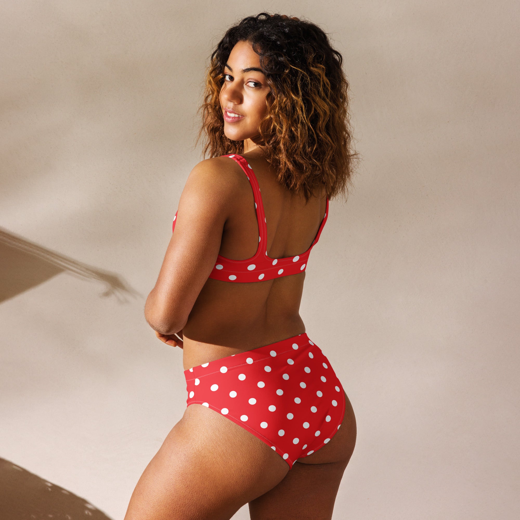 Women's Red Polka Dot Recycled Bikini - Removable Padding, Buttery Soft Quick-Drying UPF 50+ Fabric