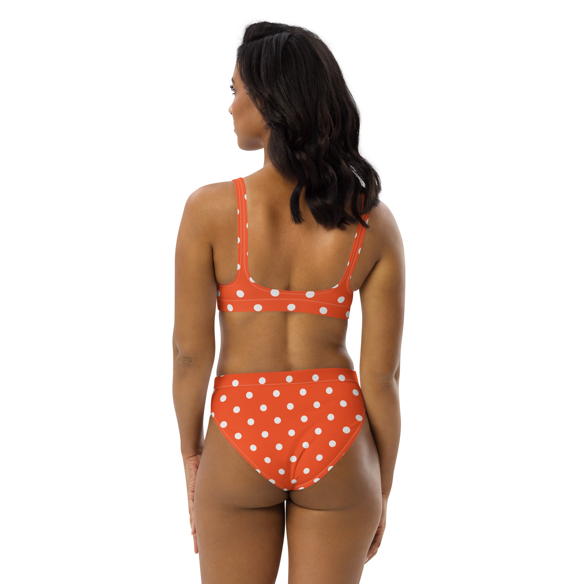 Women's Bright Orange Polka Dot Recycled Bikini - Removable Padding, Buttery Soft Quick-Drying UPF 50+ Fabric
