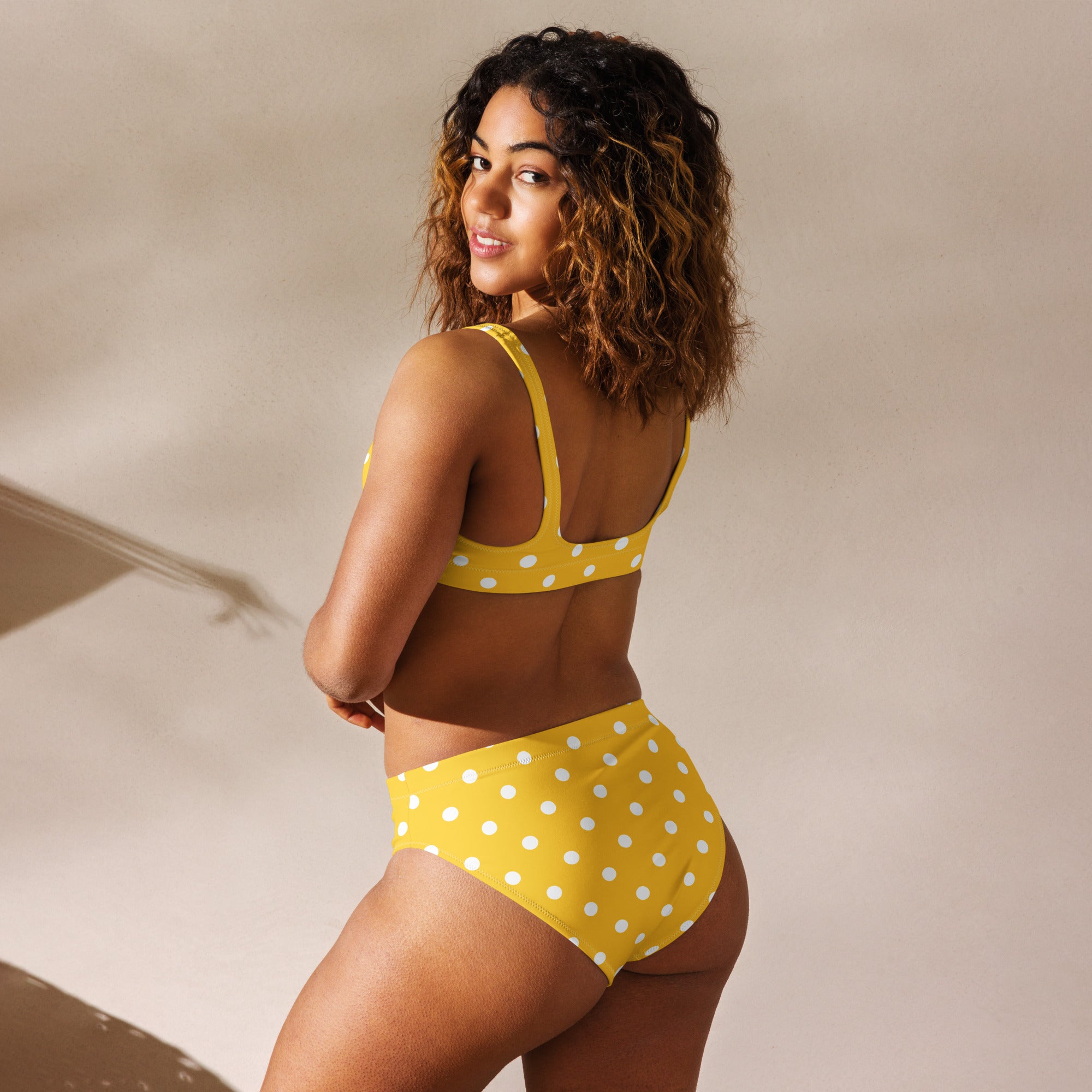 Women's Yellow Polka Dot Recycled Bikini - Removable Padding, Buttery Soft Quick-Drying UPF 50+ Fabric