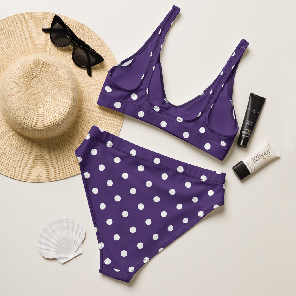Women's Dark Purple Polka Dot Recycled Bikini - Removable Padding, Buttery Soft Quick-Drying UPF 50+ Fabric