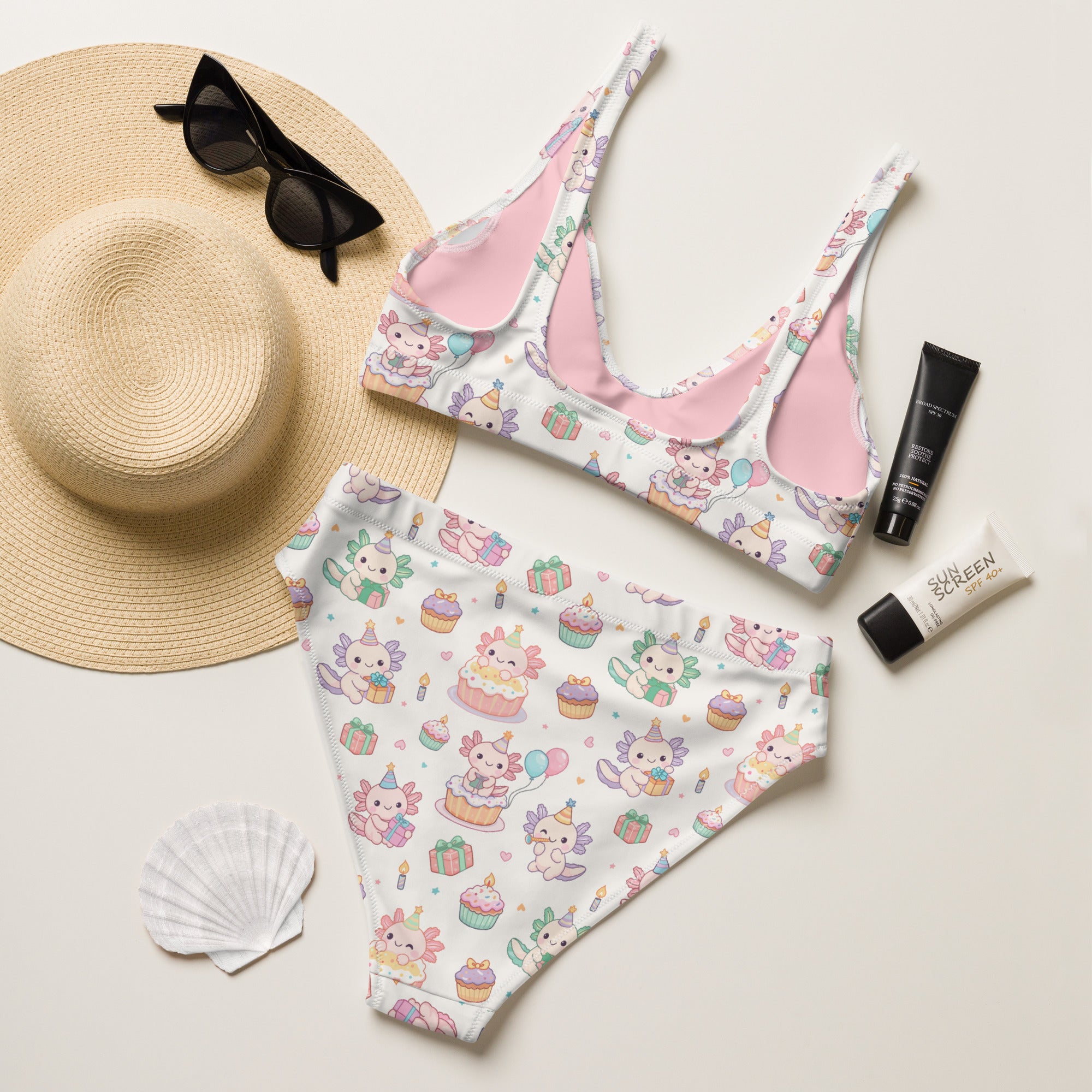 Women's Axolotl Birthday Recycled Bikini - Removable Padding, Buttery Soft Quick-Drying UPF 50+ Fabric