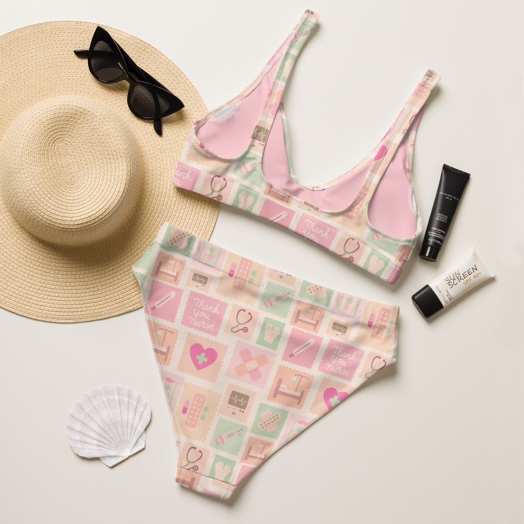 Women's Pink Nurse Icon Recycled Bikini - Removable Padding, Buttery Soft Quick-Drying UPF 50+ Fabric
