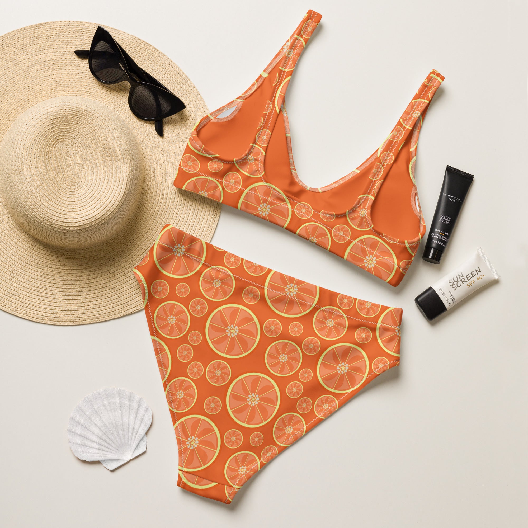 Women's Orange Citrus Recycled Bikini - Removable Padding, Buttery Soft Quick-Drying UPF 50+ Fabric