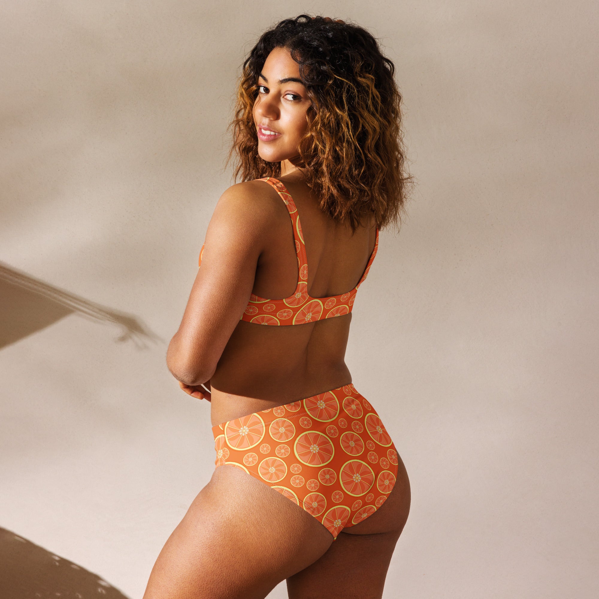 Women's Orange Citrus Recycled Bikini - Removable Padding, Buttery Soft Quick-Drying UPF 50+ Fabric