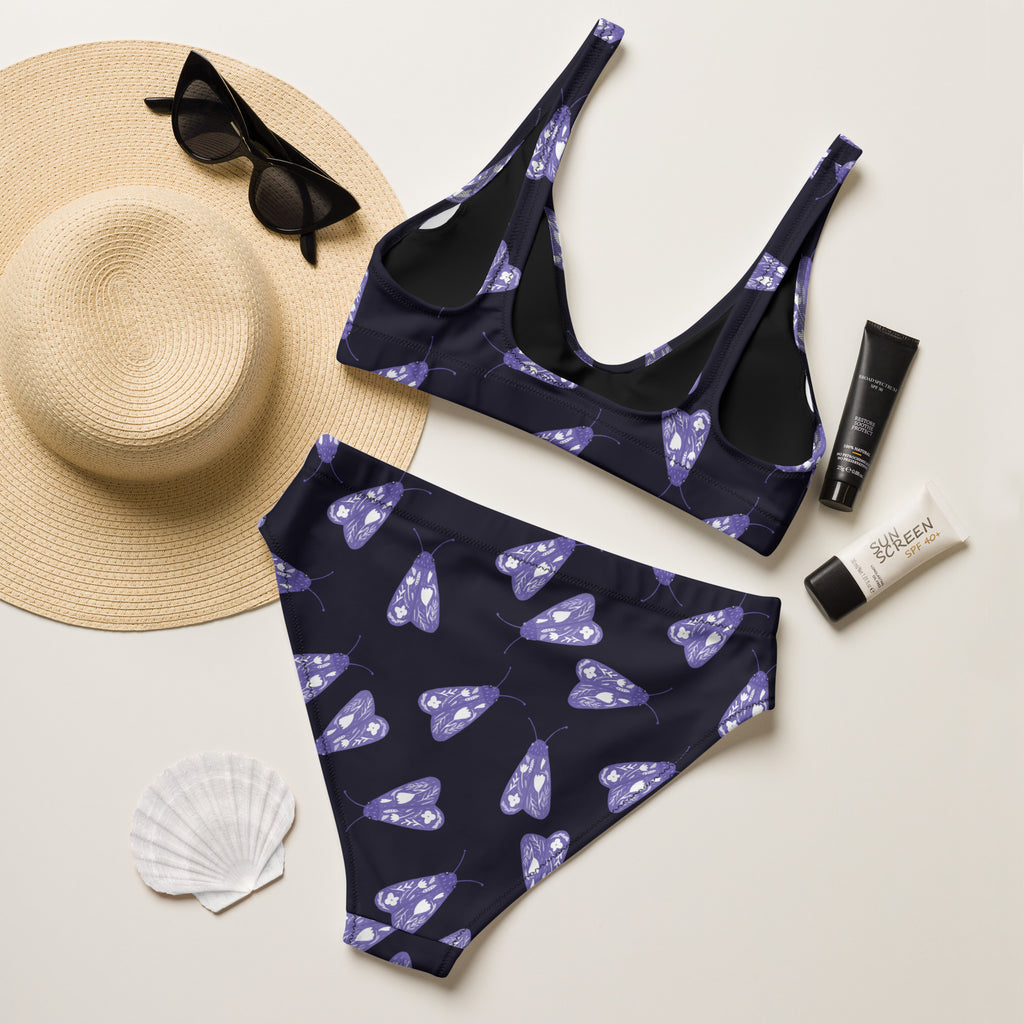 Women's Purple Moth Recycled Bikini - Removable Padding, Buttery Soft Quick-Drying UPF 50+ Fabric