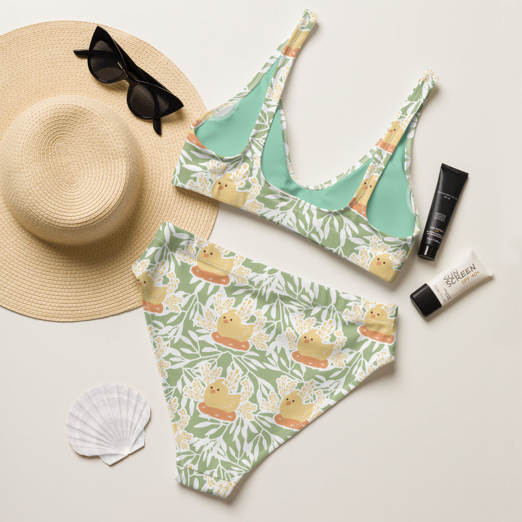 Women's Sage Green Chick Bird Recycled Bikini - Removable Padding, Buttery Soft Quick-Drying UPF 50+ Fabric