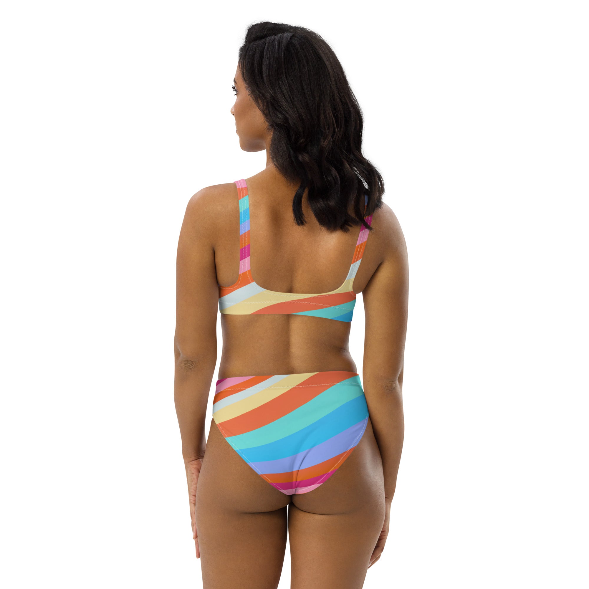 Women's Colorful Wavy Stripe Recycled Bikini - Removable Padding, Buttery Soft Quick-Drying UPF 50+ Fabric