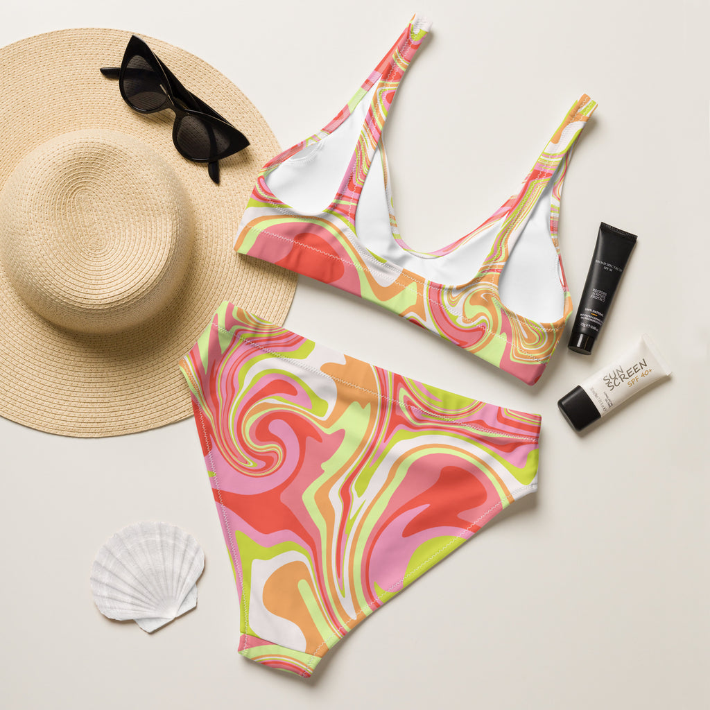 Women's Retro Swirl Recycled Bikini - Removable Padding, Buttery Soft Quick-Drying UPF 50+ Fabric