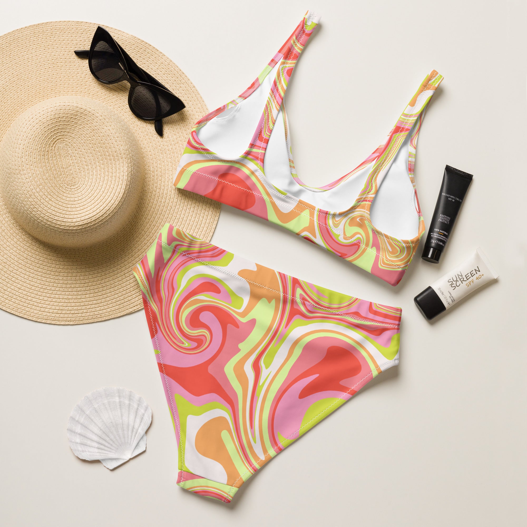 Women's Retro Swirl Recycled Bikini - Removable Padding, Buttery Soft Quick-Drying UPF 50+ Fabric