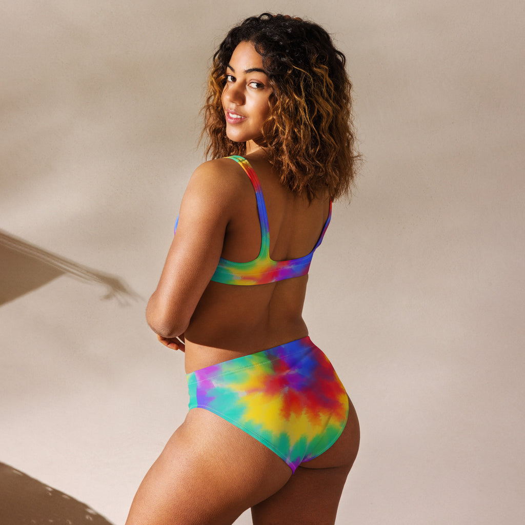 Women's Bright Watercolor Tie Dye Recycled Bikini - Removable Padding, Buttery Soft Quick-Drying UPF 50+ Fabric