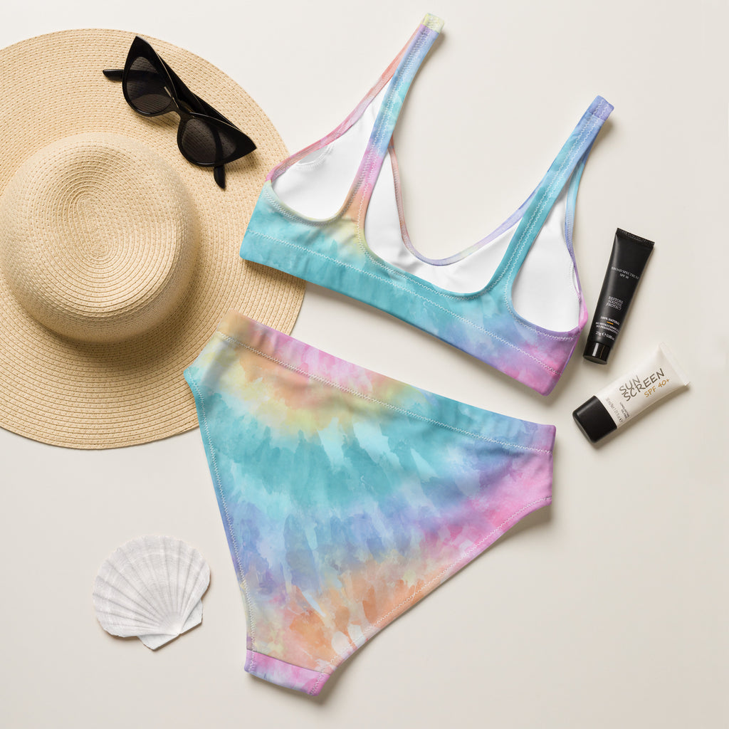 Women's Pastel Watercolor Tie Dye Recycled Bikini - Removable Padding, Buttery Soft Quick-Drying UPF 50+ Fabric