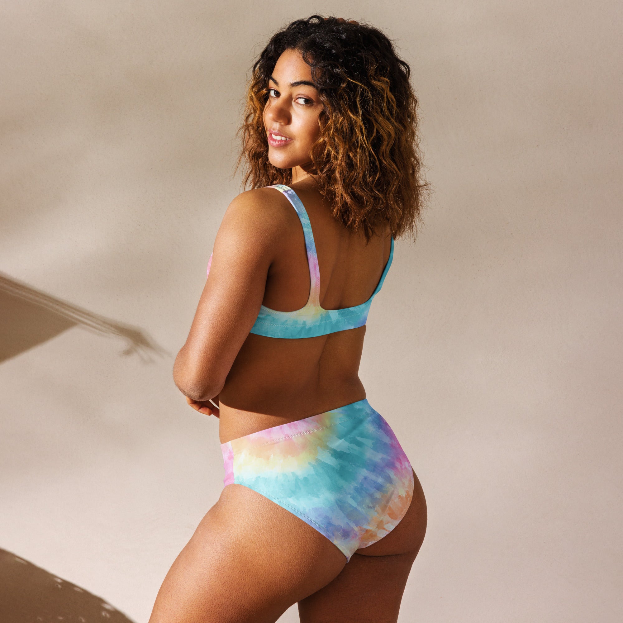 Women's Pastel Watercolor Tie Dye Recycled Bikini - Removable Padding, Buttery Soft Quick-Drying UPF 50+ Fabric