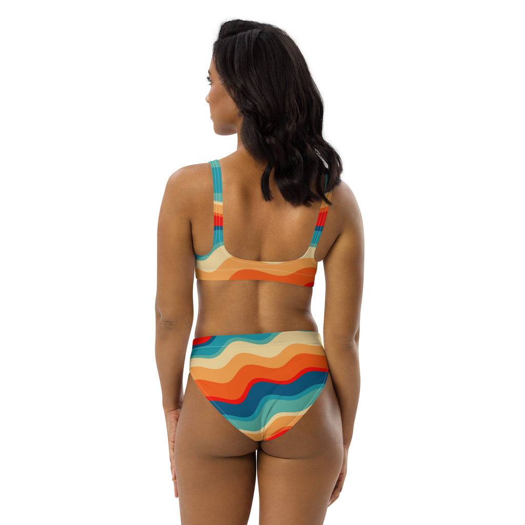 Women's Bright Retro Wave Recycled Bikini - Removable Padding, Buttery Soft Quick-Drying UPF 50+ Fabric