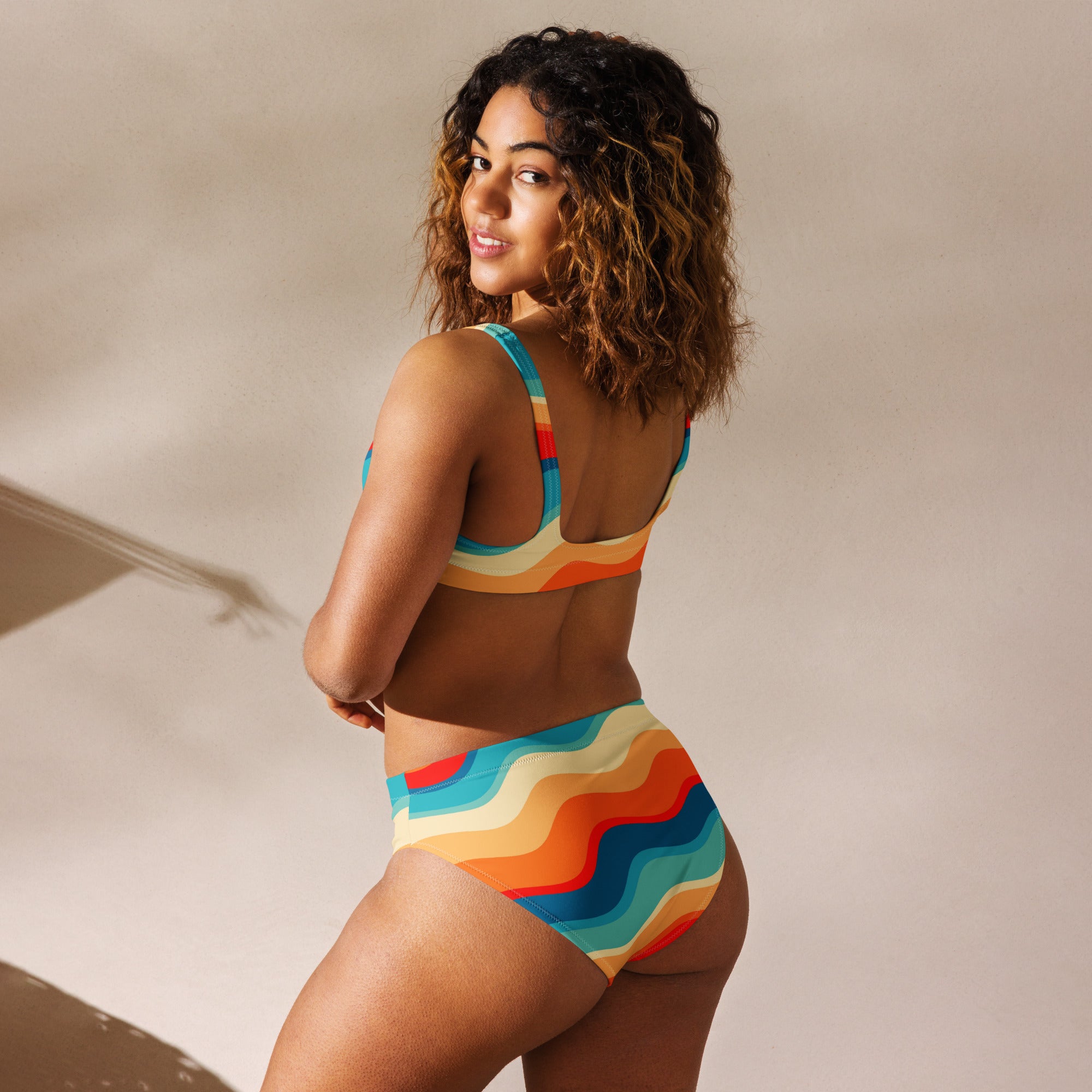 Women's Bright Retro Wave Recycled Bikini - Removable Padding, Buttery Soft Quick-Drying UPF 50+ Fabric