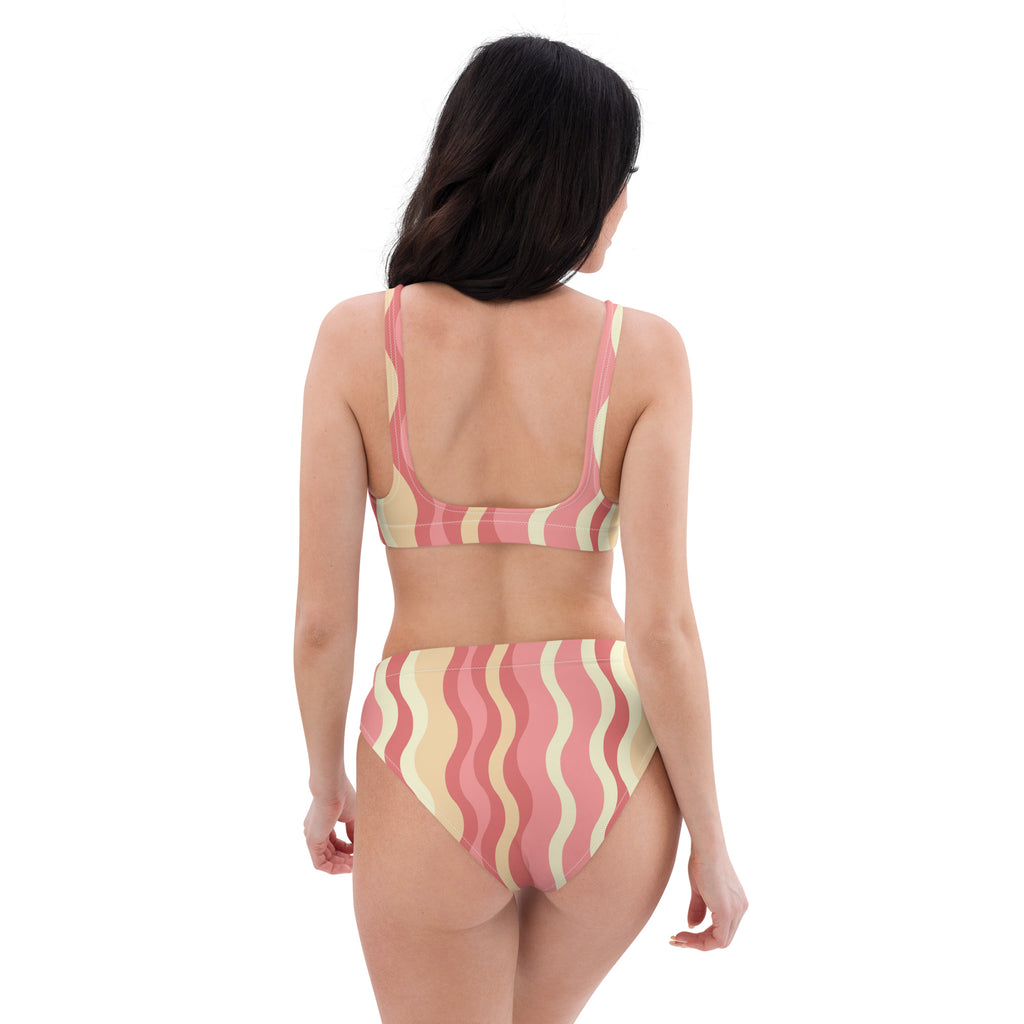 Women's Pink Retro Wave Recycled Bikini - Removable Padding, Buttery Soft Quick-Drying UPF 50+ Fabric