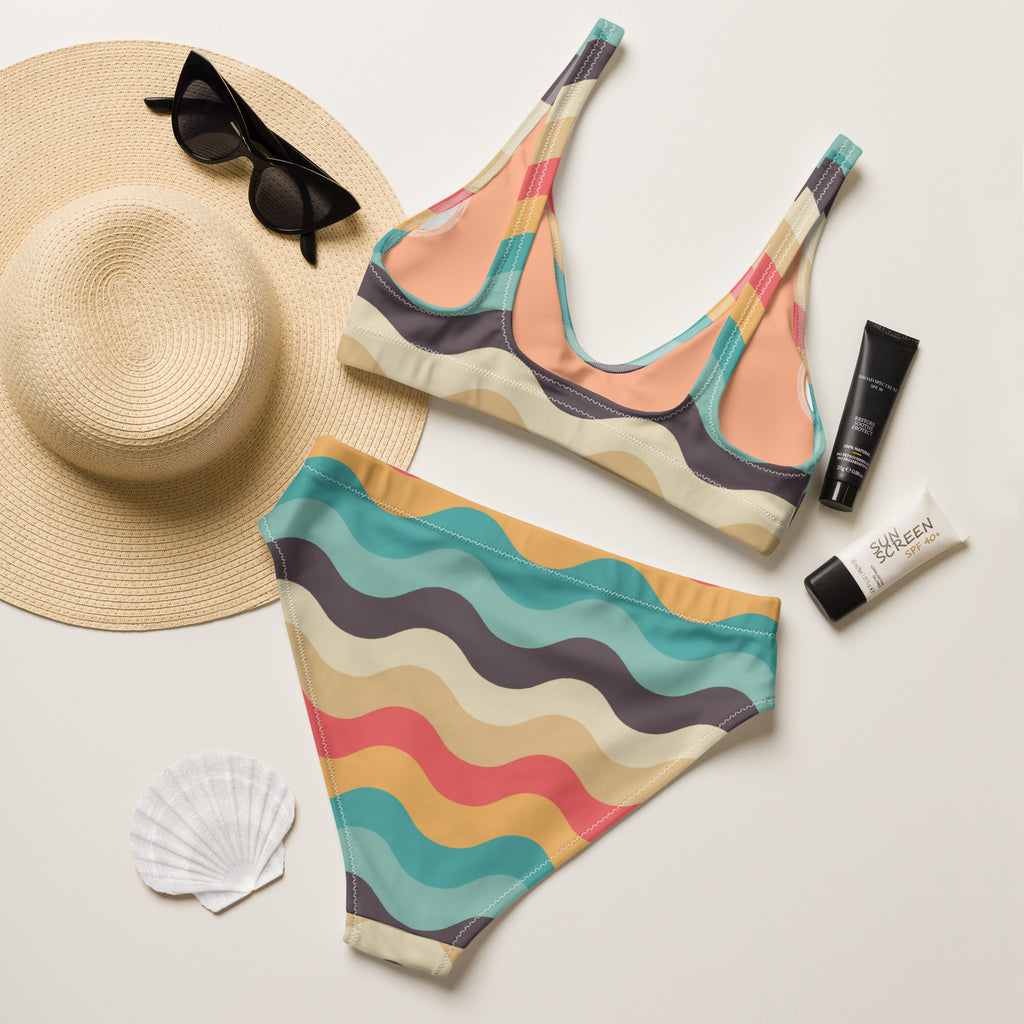 Women's Retro Wave Recycled Bikini - Removable Padding, Buttery Soft Quick-Drying UPF 50+ Fabric