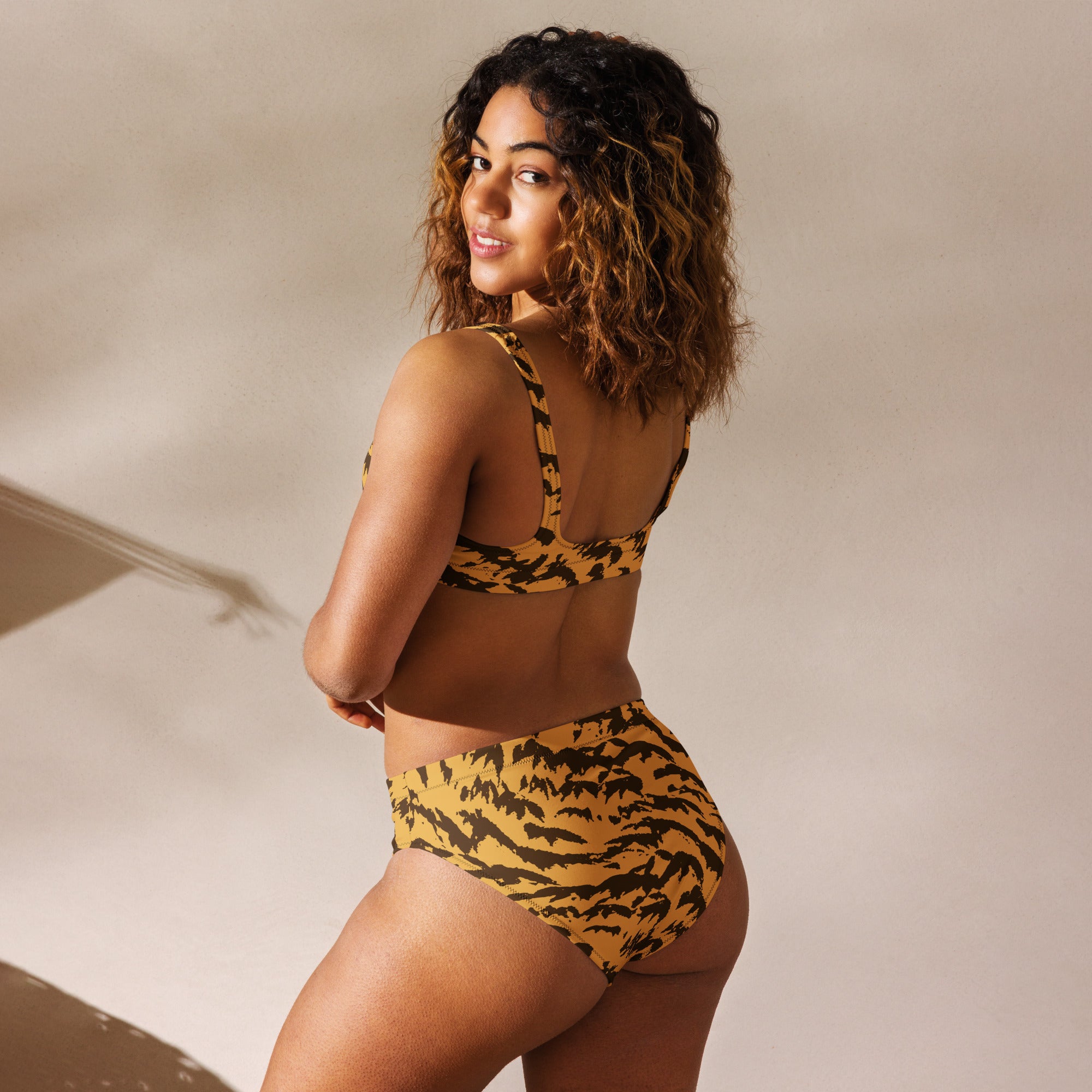 Women's Brown Tiger Print Recycled Bikini - Removable Padding, Buttery Soft Quick-Drying UPF 50+ Fabric