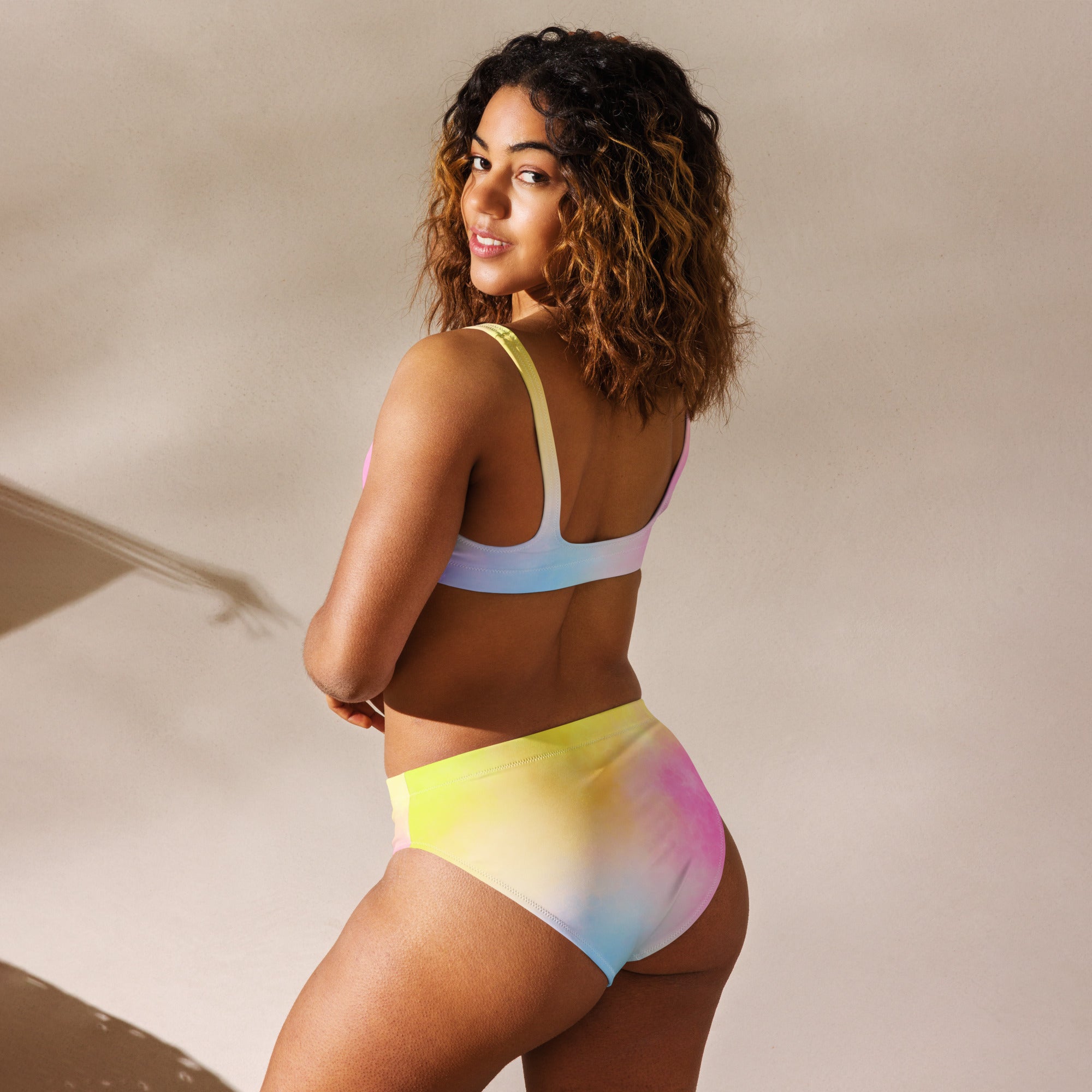 Women's Colorful Pastel Watercolor Recycled Bikini - Removable Padding, Buttery Soft Quick-Drying UPF 50+ Fabric
