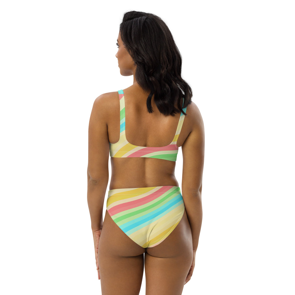 Women's Pastel Beach Rainbow Stripe Recycled Bikini - Removable Padding, Buttery Soft Quick-Drying UPF 50+ Fabric