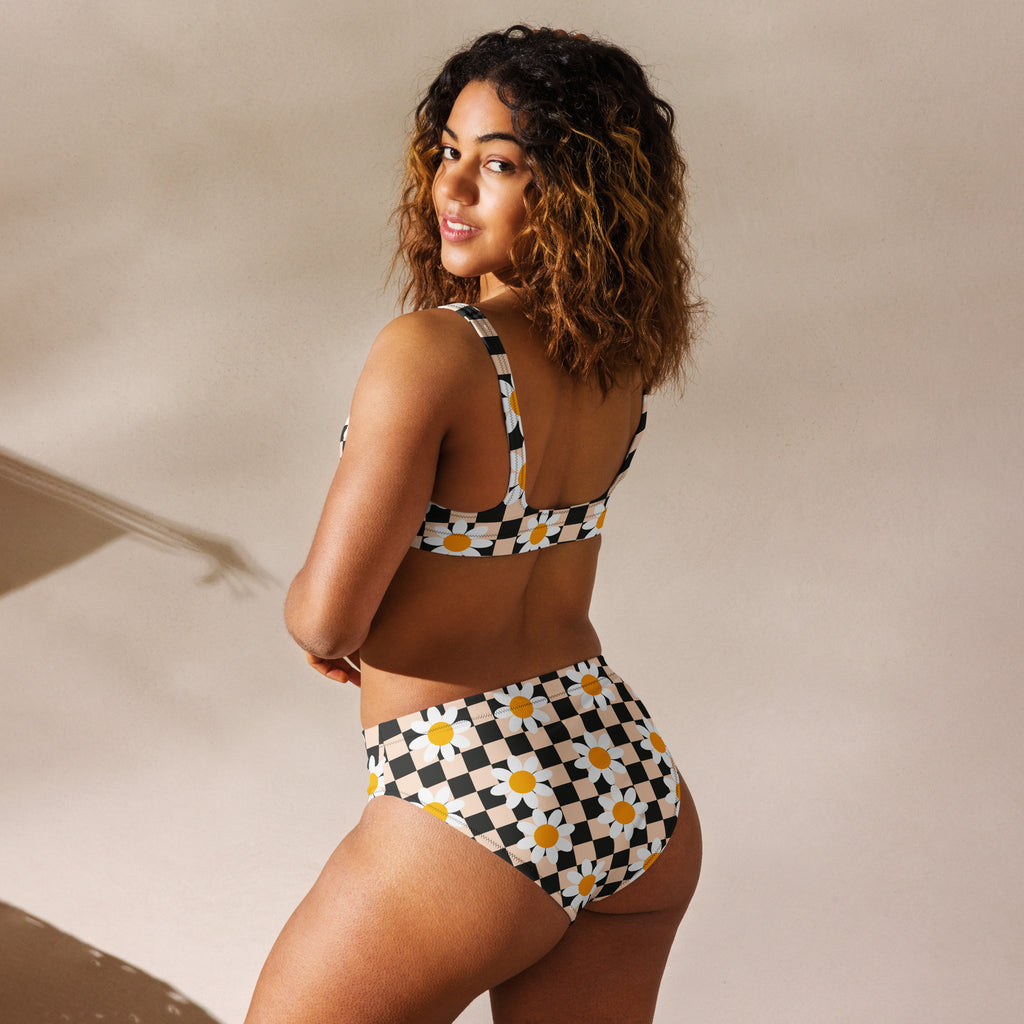 Women's Daisy Checkerboard Recycled Bikini - Removable Padding, Buttery Soft Quick-Drying UPF 50+ Fabric