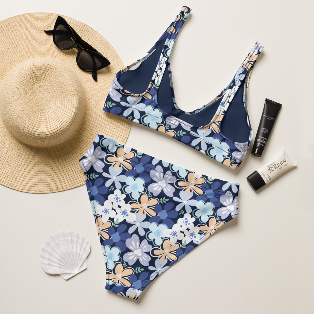 Women's Navy Floral Recycled Bikini - Removable Padding, Buttery Soft Quick-Drying UPF 50+ Fabric