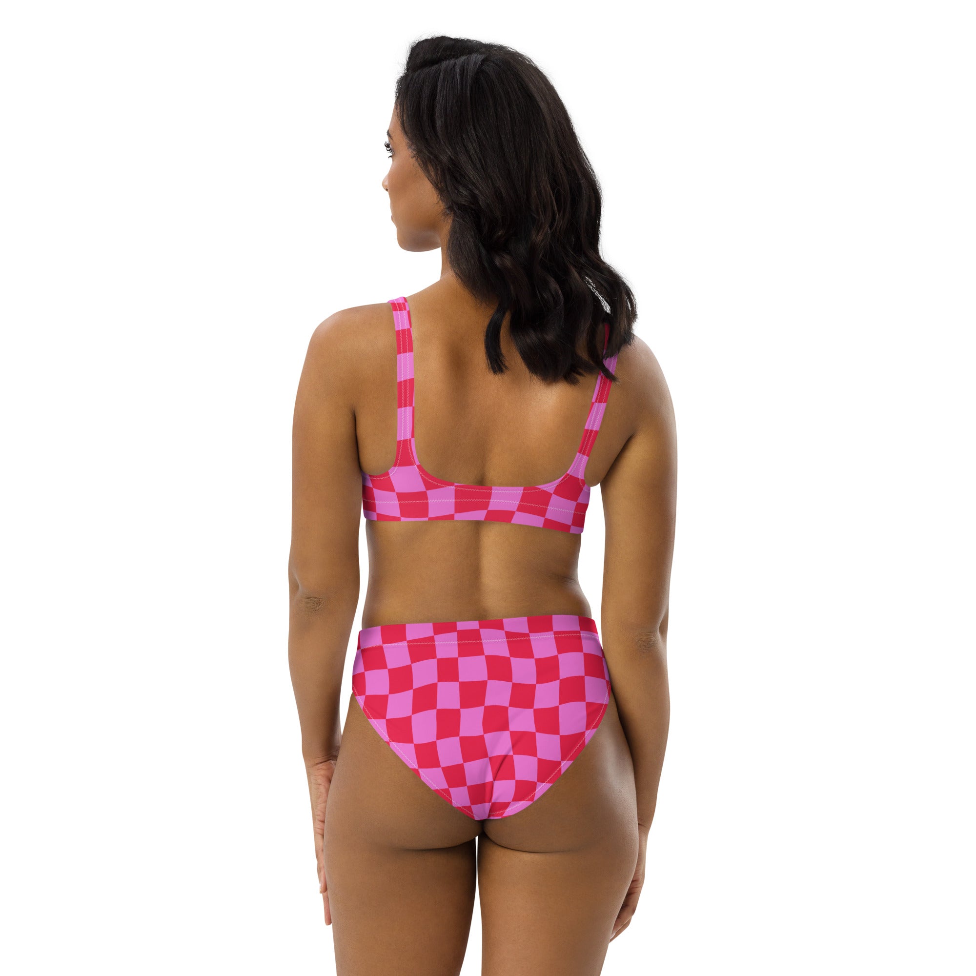 Women's Pink Checkerboard Recycled Bikini - Removable Padding, Buttery Soft Quick-Drying UPF 50+ Fabric