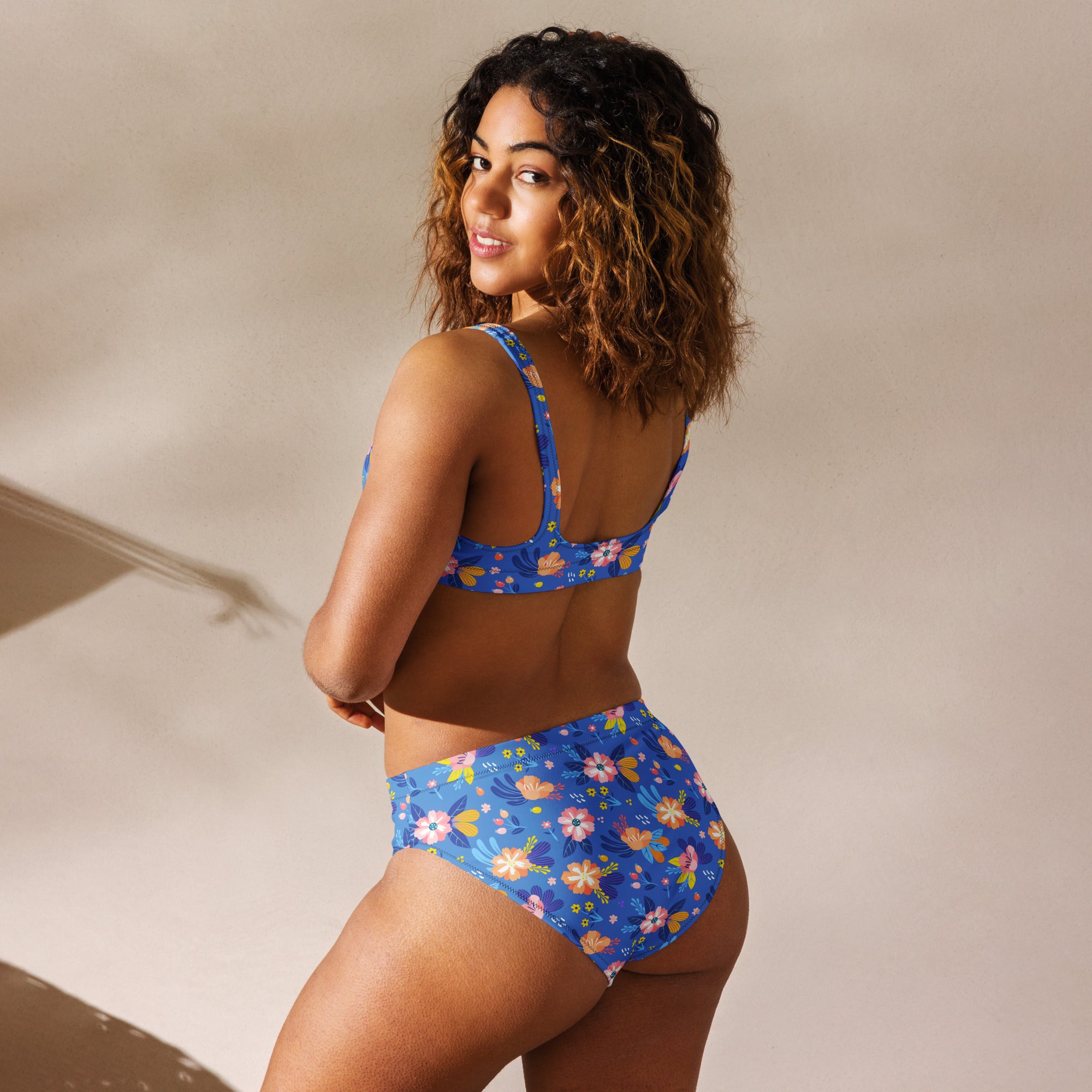 Women's Blue Floral Recycled Bikini - Removable Padding, Buttery Soft Quick-Drying UPF 50+ Fabric