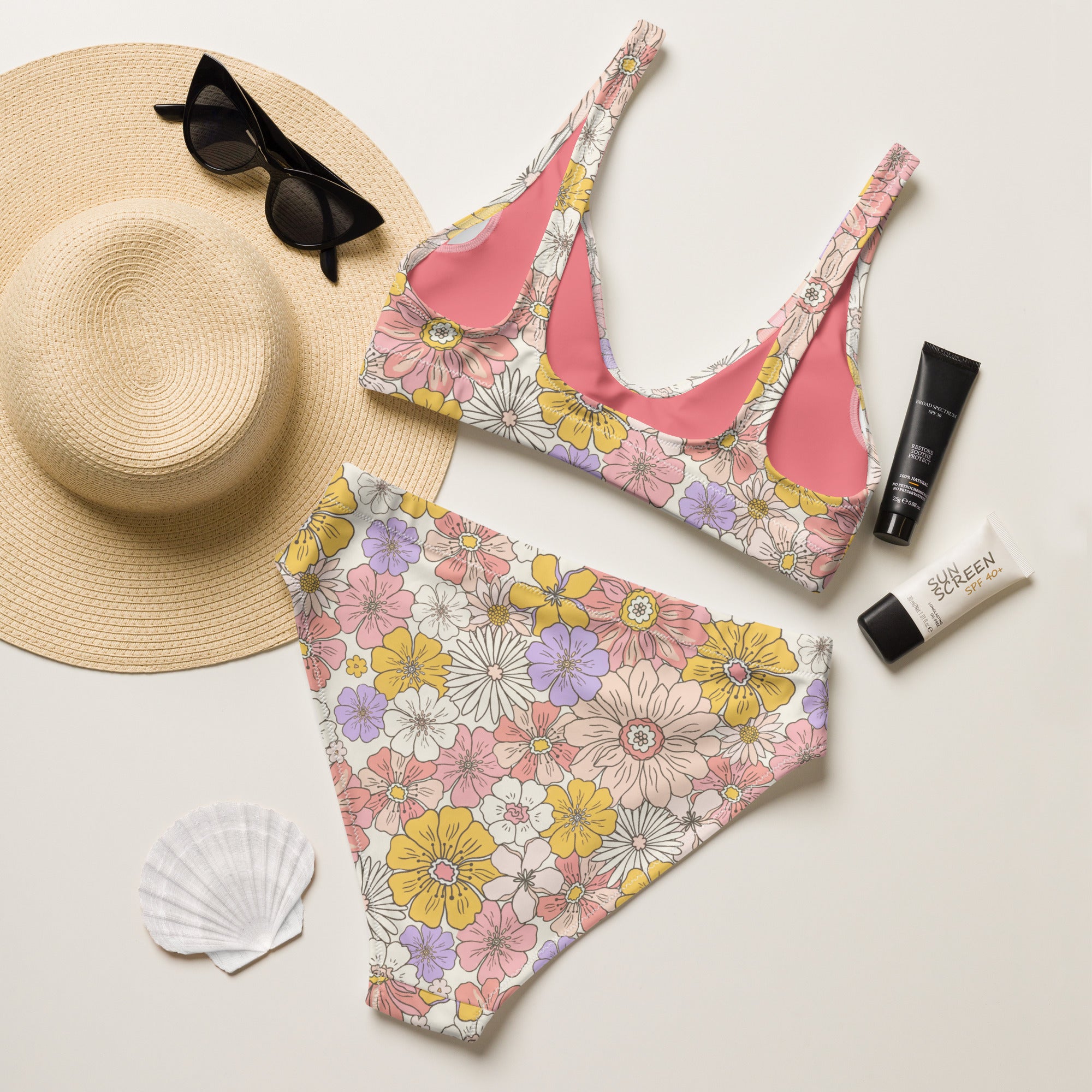 Women's Vintage Garden Floral Recycled Bikini - Removable Padding, Buttery Soft Quick-Drying UPF 50+ Fabric