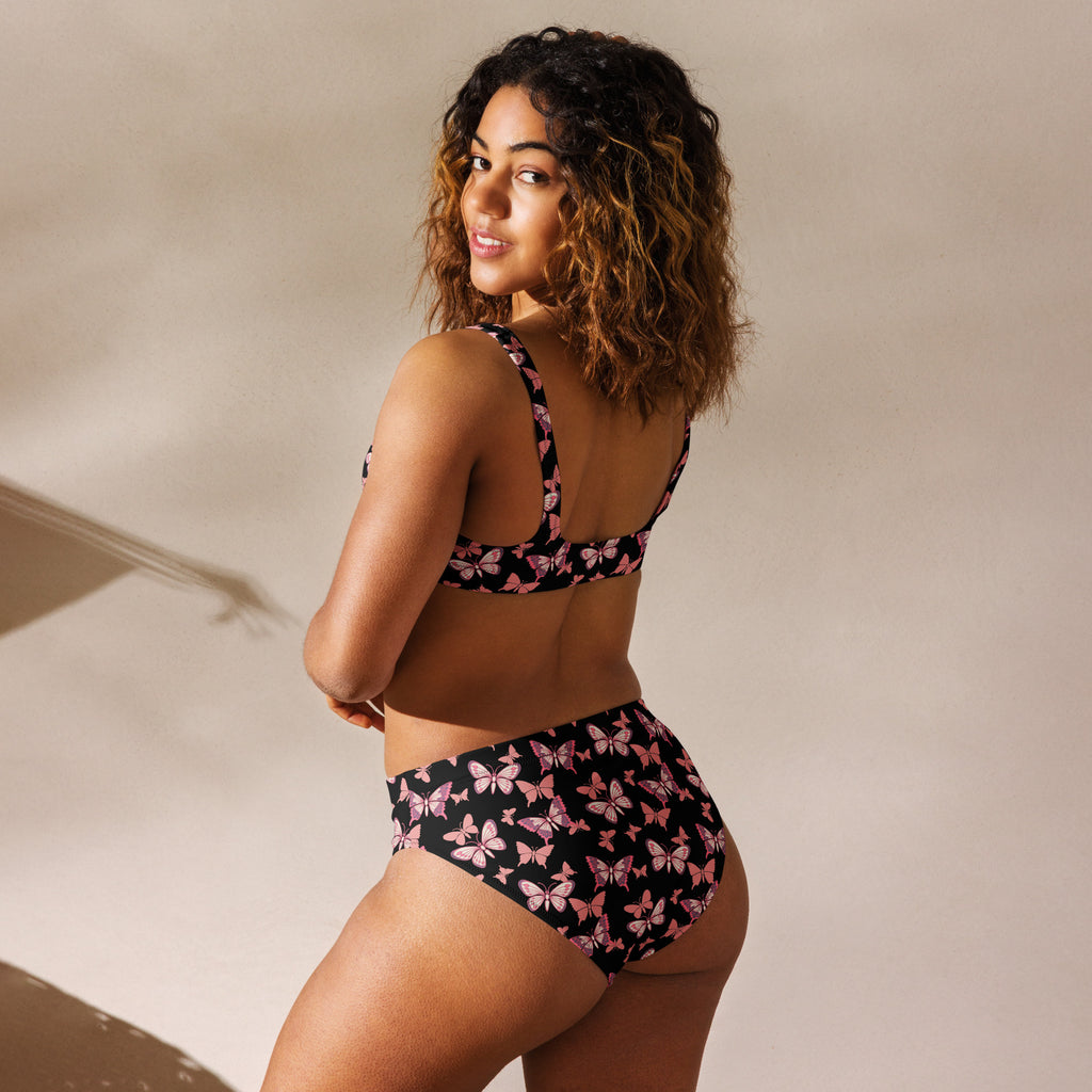 Women's Pink Butterflies Recycled Bikini - Removable Padding, Buttery Soft Quick-Drying UPF 50+ Fabric
