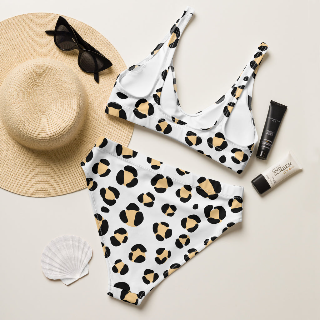 Women's Yellow Leopard Print Recycled Bikini - Removable Padding, Buttery Soft Quick-Drying UPF 50+ Fabric