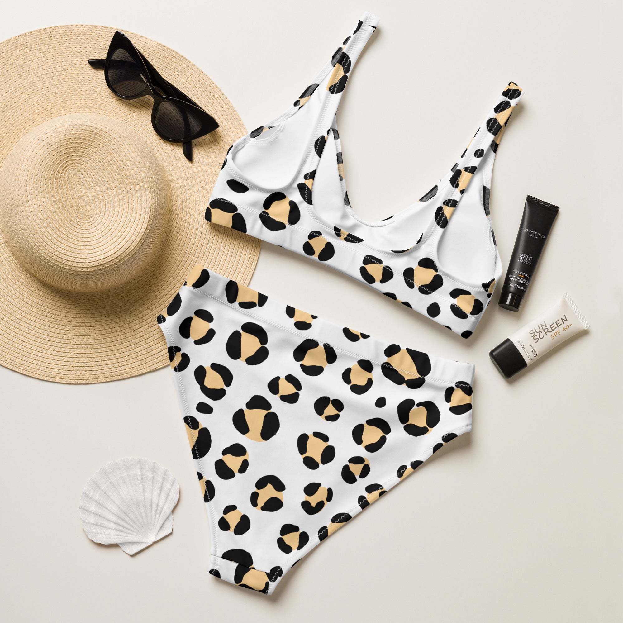 Women's Yellow Leopard Print Recycled Bikini - Removable Padding, Buttery Soft Quick-Drying UPF 50+ Fabric