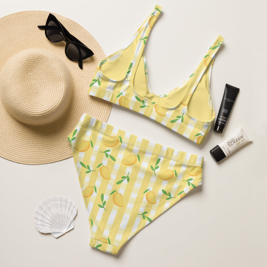 Women's Lemon Gingham Recycled Bikini - Removable Padding, Buttery Soft Quick-Drying UPF 50+ Fabric