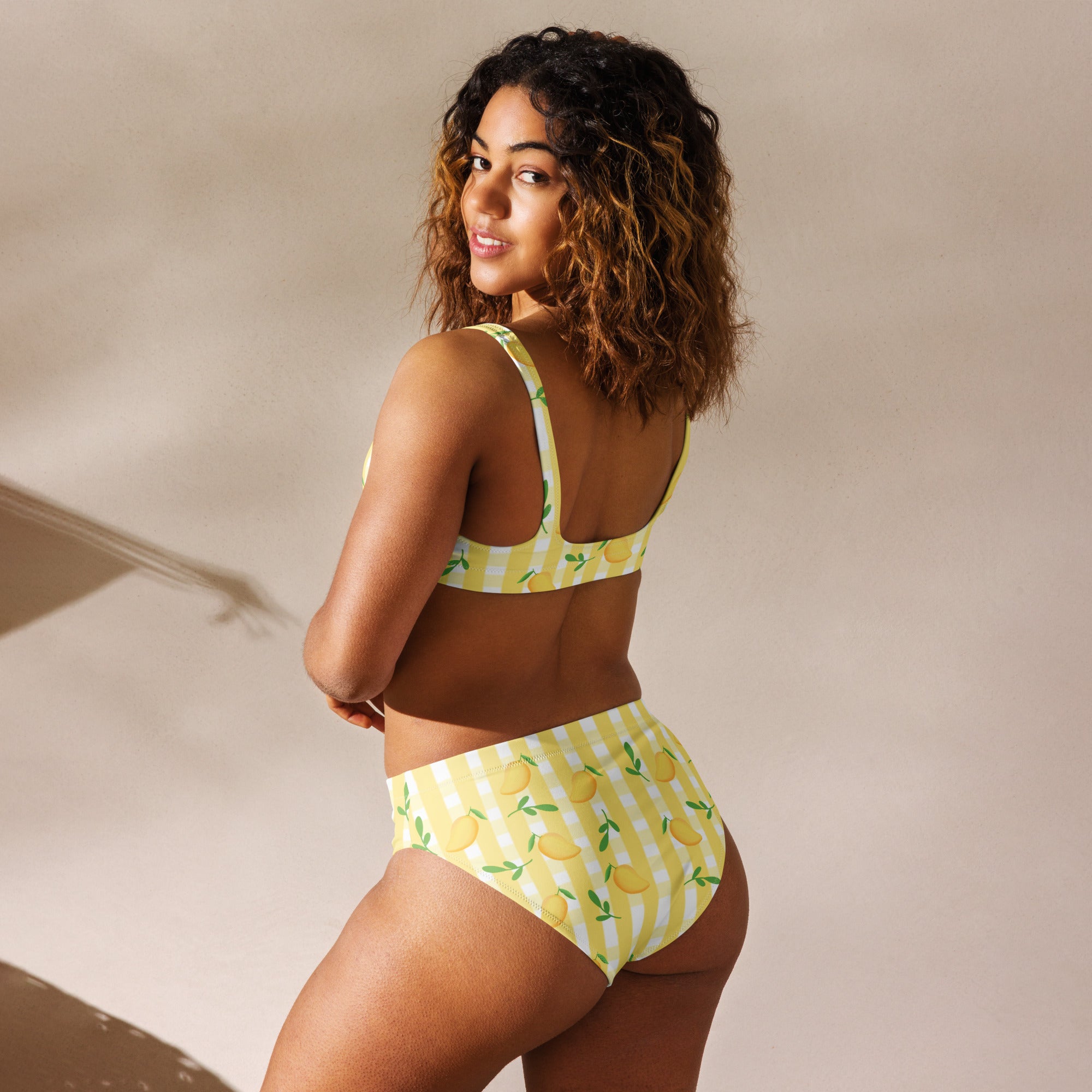 Women's Lemon Gingham Recycled Bikini - Removable Padding, Buttery Soft Quick-Drying UPF 50+ Fabric