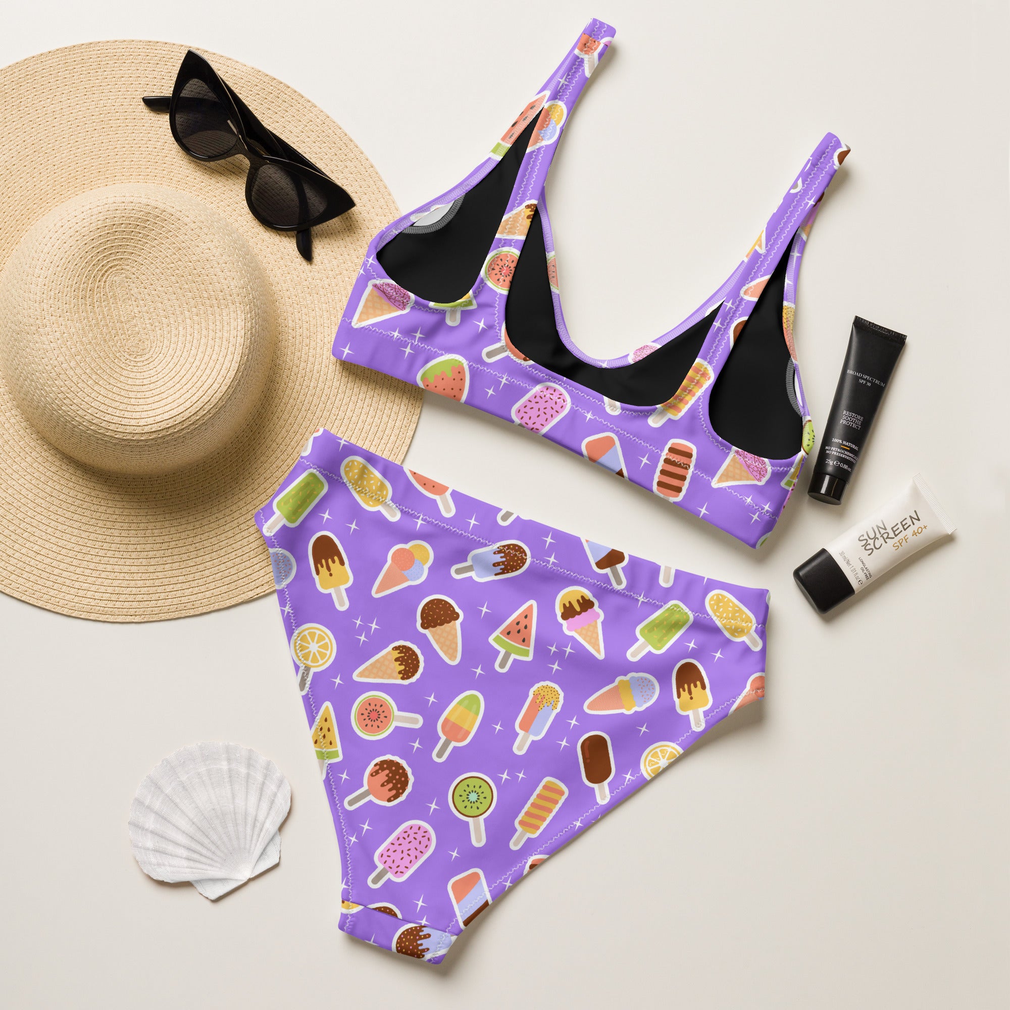 Women's Purple Ice Cream Popsicle Recycled Bikini - Removable Padding, Buttery Soft Quick-Drying UPF 50+ Fabric