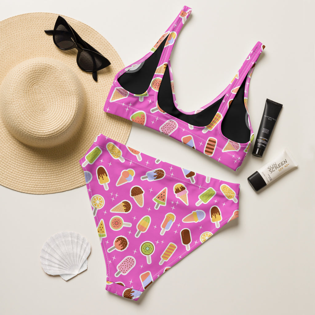Women's Pink Ice Cream Popsicle Recycled Bikini - Removable Padding, Buttery Soft Quick-Drying UPF 50+ Fabric