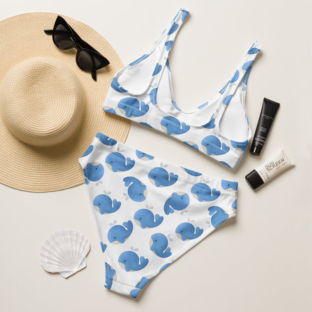 Women's Blue Whale Recycled Bikini - Removable Padding, Buttery Soft Quick-Drying UPF 50+ Fabric