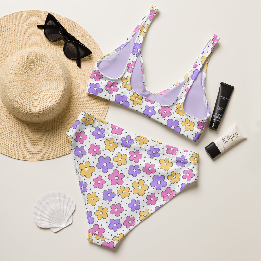 Women's Spring Retro Flowers Recycled Bikini - Removable Padding, Buttery Soft Quick-Drying UPF 50+ Fabric