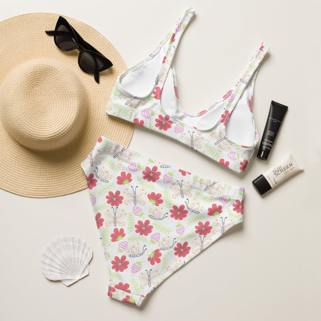 Women's Butterfly Garden Recycled Bikini - Removable Padding, Buttery Soft Quick-Drying UPF 50+ Fabric