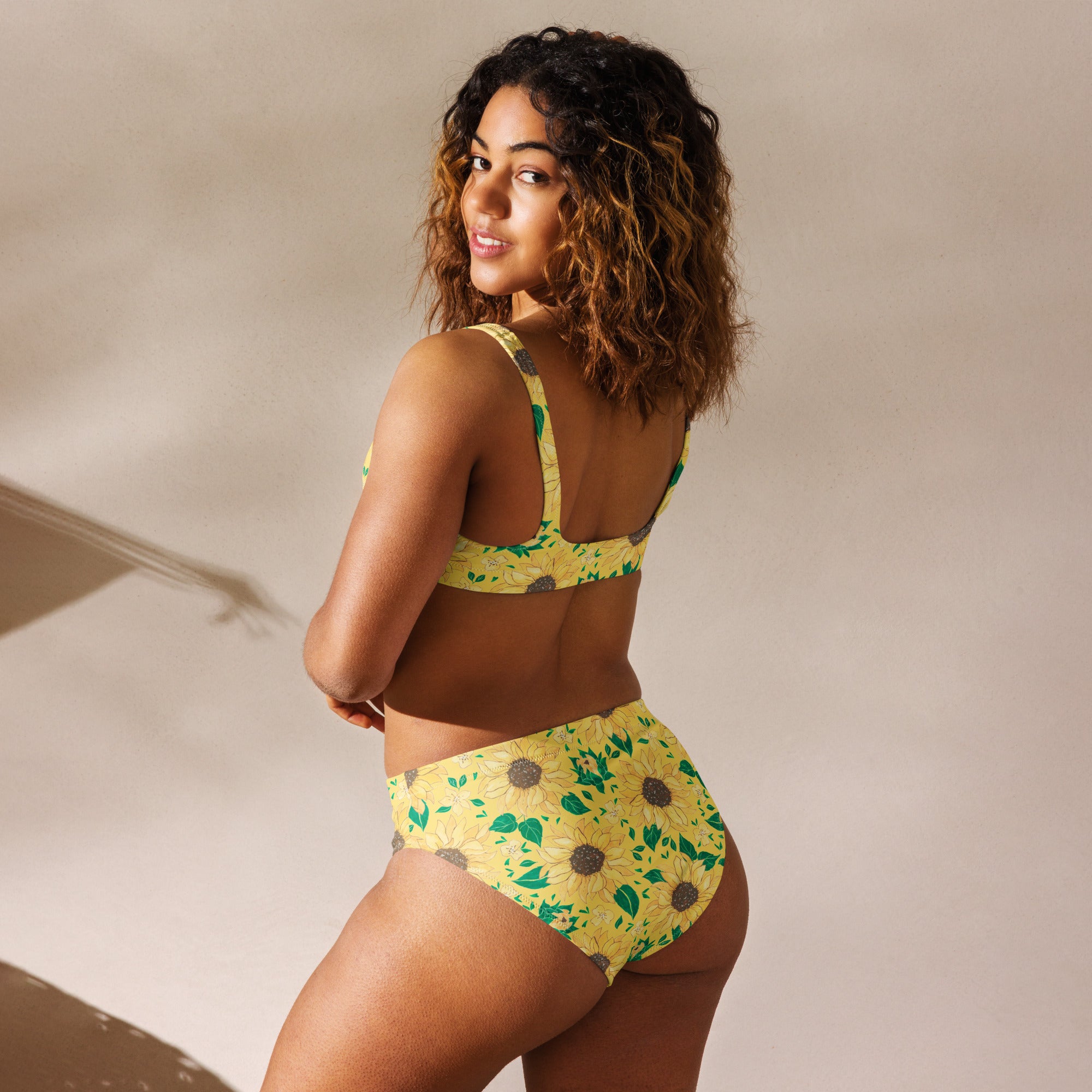 Women's Yellow Sunflower Recycled Bikini - Removable Padding, Buttery Soft Quick-Drying UPF 50+ Fabric