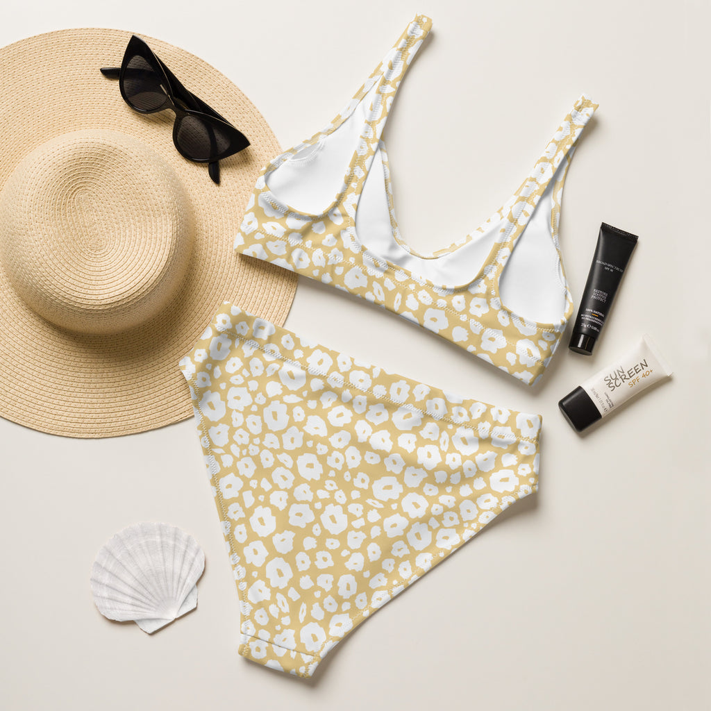 Women's Beige Leopard Print Recycled Bikini - Removable Padding, Buttery Soft Quick-Drying UPF 50+ Fabric