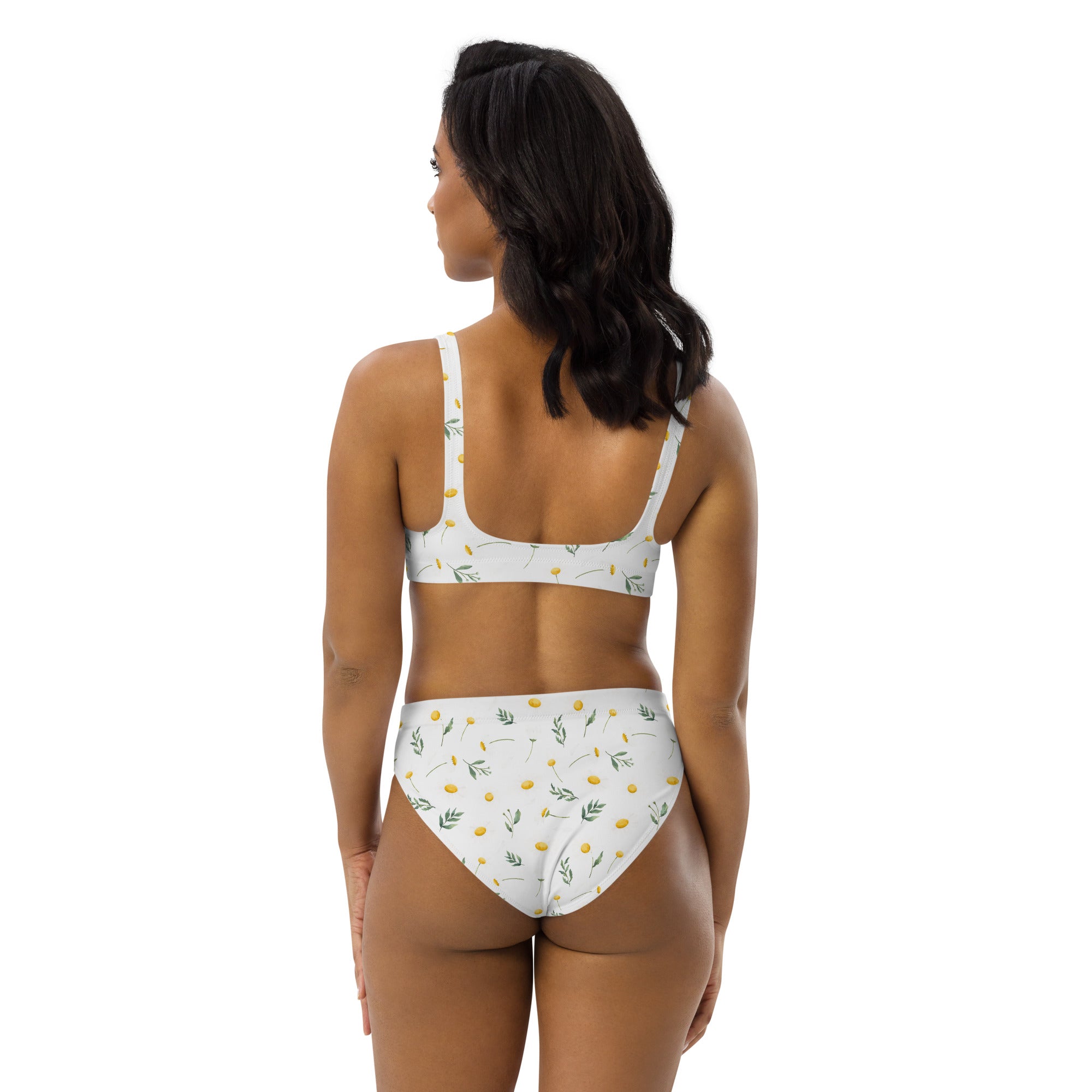 Women's White Wildflower Recycled Bikini - Removable Padding, Buttery Soft Quick-Drying UPF 50+ Fabric