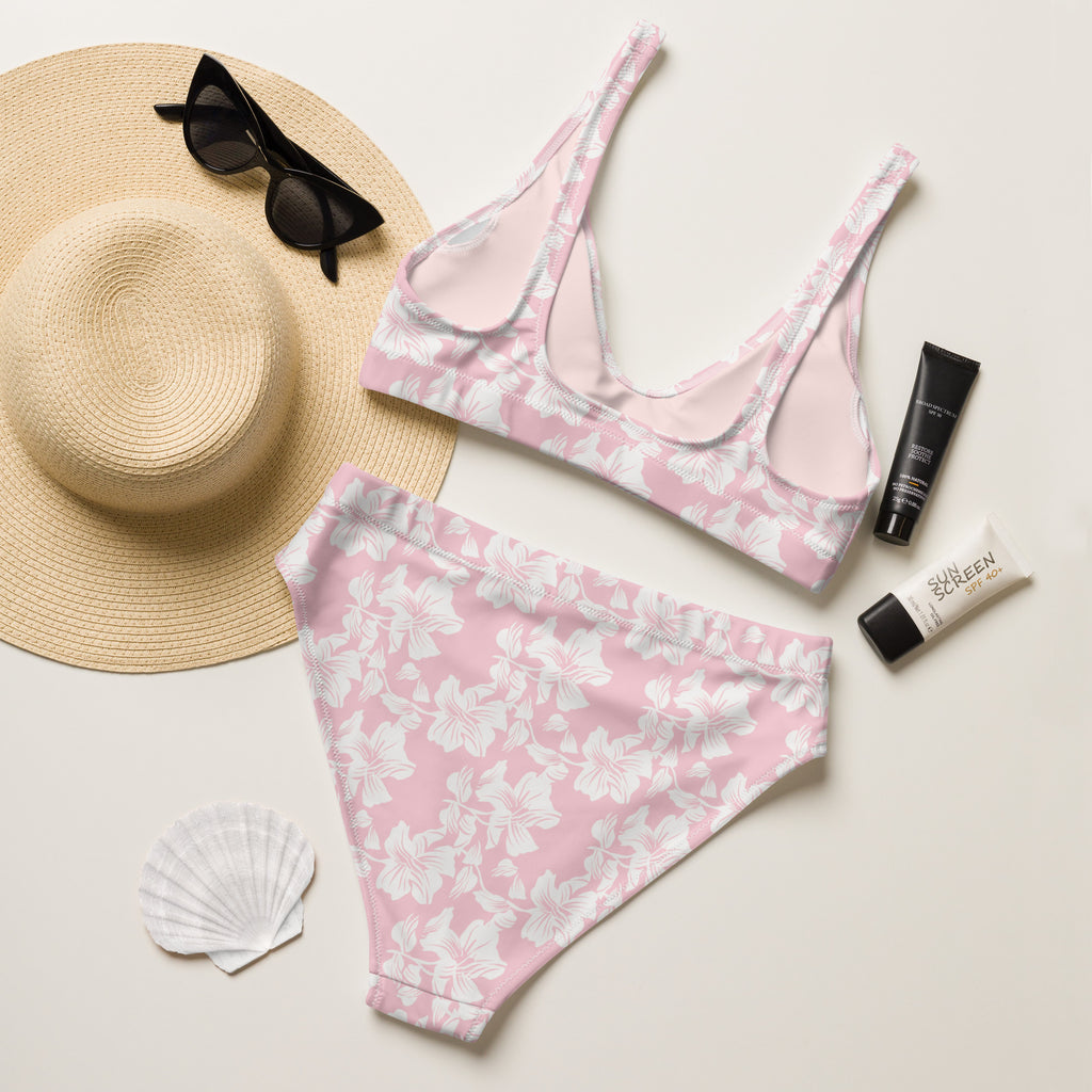 Women's Pink Tropical Floral Recycled Bikini - Removable Padding, Buttery Soft Quick-Drying UPF 50+ Fabric