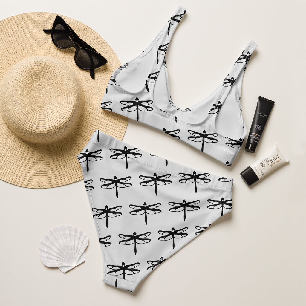 Women's Gray Dragonfly Recycled Bikini - Removable Padding, Buttery Soft Quick-Drying UPF 50+ Fabric