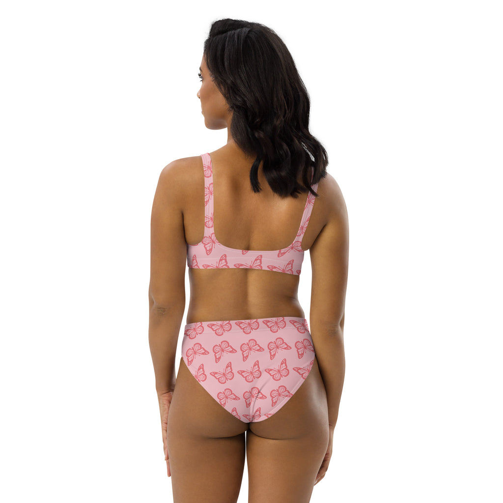 Women's Pink Butterfly Recycled Bikini - Removable Padding, Buttery Soft Quick-Drying UPF 50+ Fabric