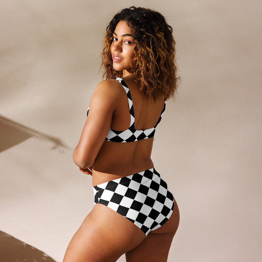 Women's Checkered Recycled Bikini - Removable Padding, Buttery Soft Quick-Drying UPF 50+ Fabric